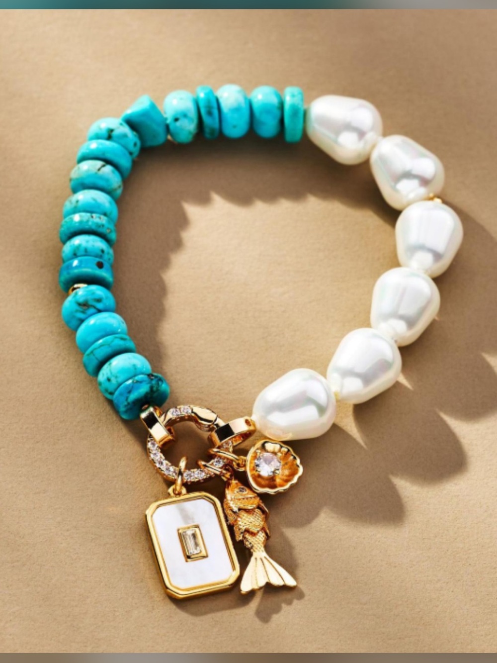 Mayamar Turquoise & Pearl Charm Bracelet with Gold Accents(nwt)